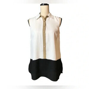 Women’s Talbots Sleeveless White, Brown & Black Tunic Size Large Petite EUC